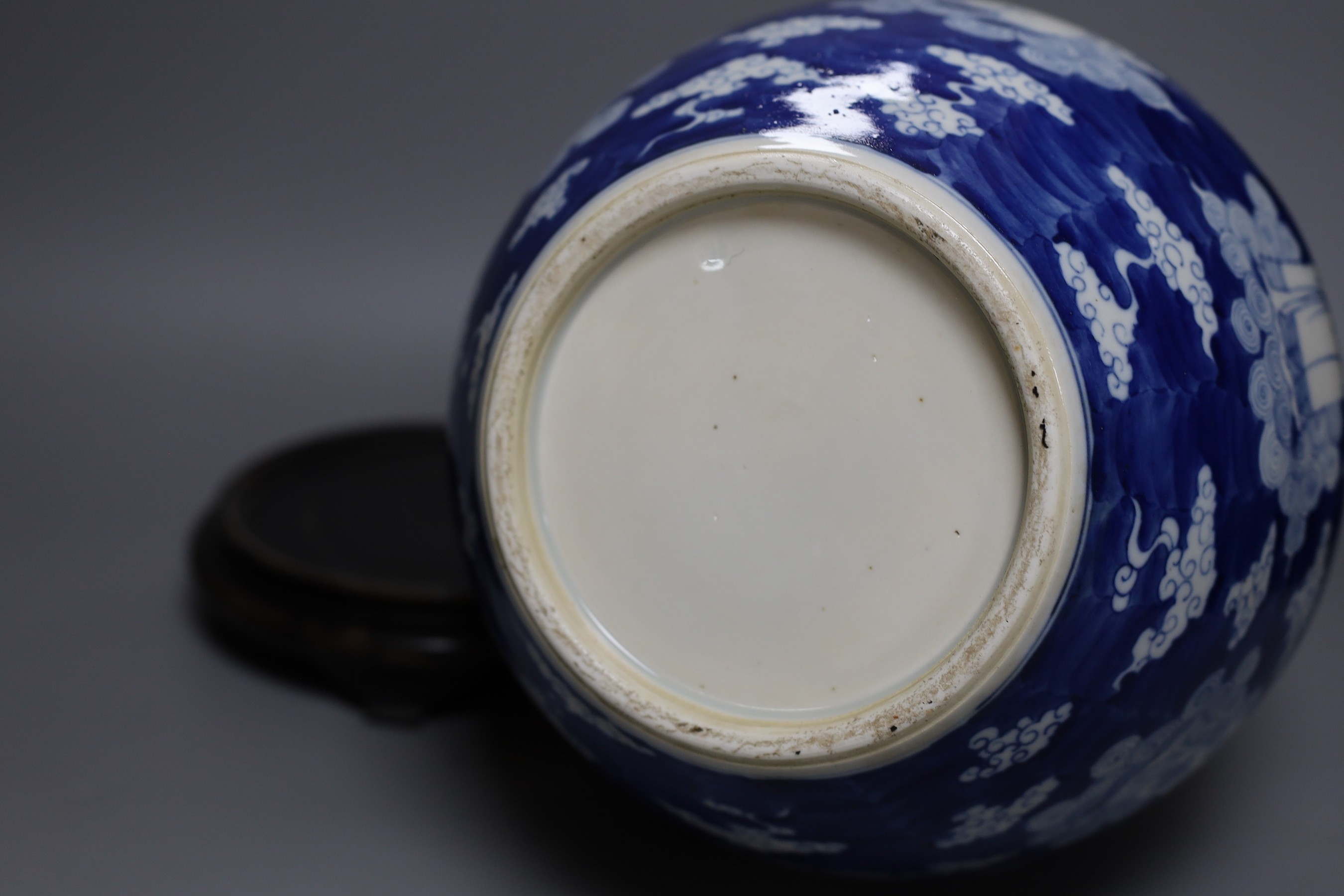 A Chinese baluster vase in underglaze blue, on stand, total height 40cm
